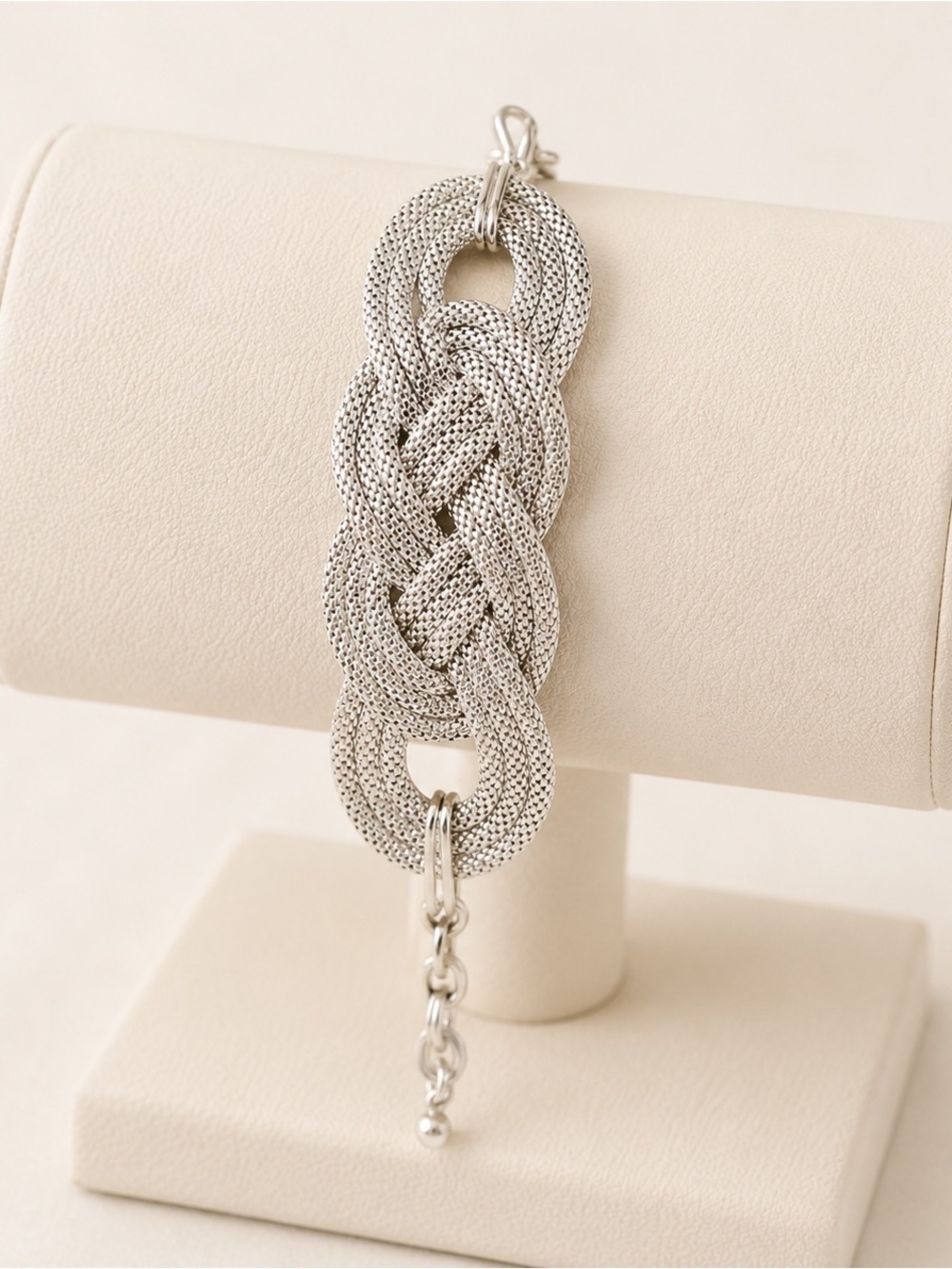 Gunmetal Mesh Braid Statement Bracelet Adjustable Chain Link Cuff 2”W x 8”L